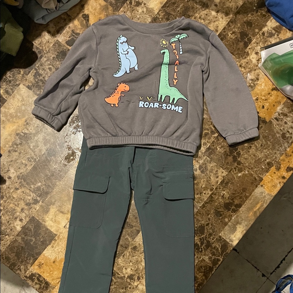 Gray Dinosaur Print Kids Bottoms and Top 2T
